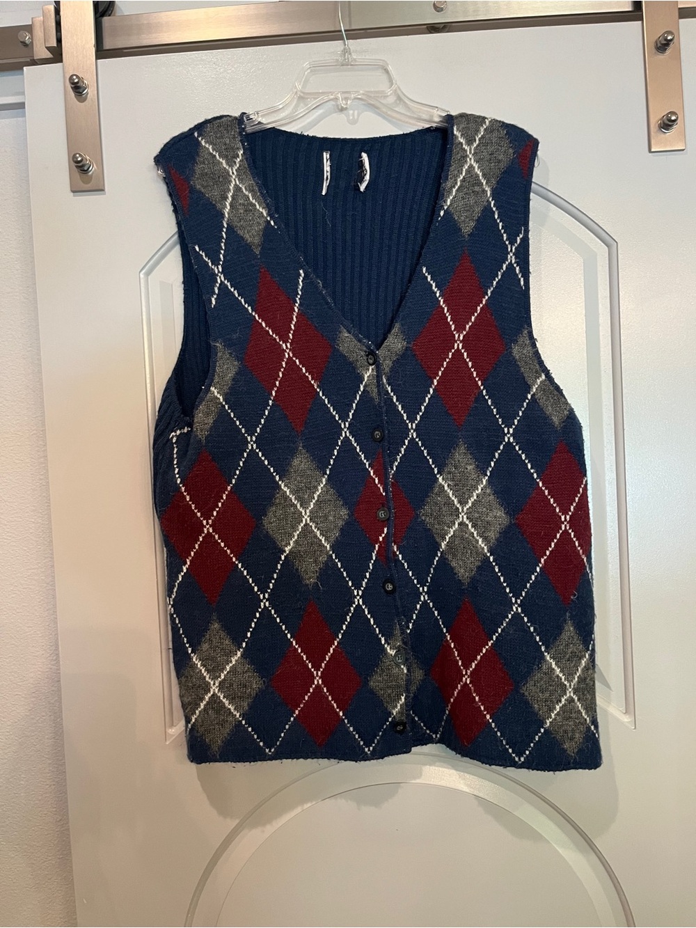 Vintage Navy Argyle Button-Front Sweater Vest. Unisex